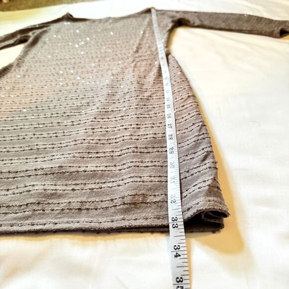 Express Taupe Sequins Mini Dress With 3/4 Sleeves Y2K 2000s Women's Size Small - Picture 6 of 8